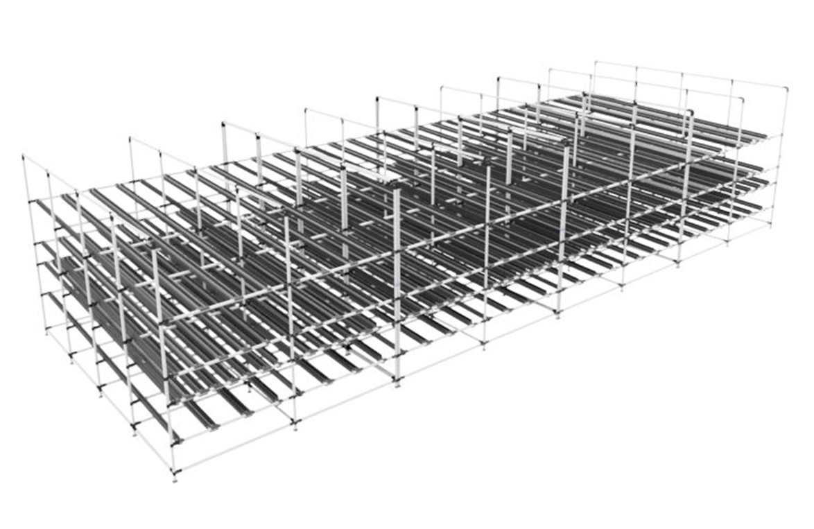 flow rack e supermarket a gravità - render