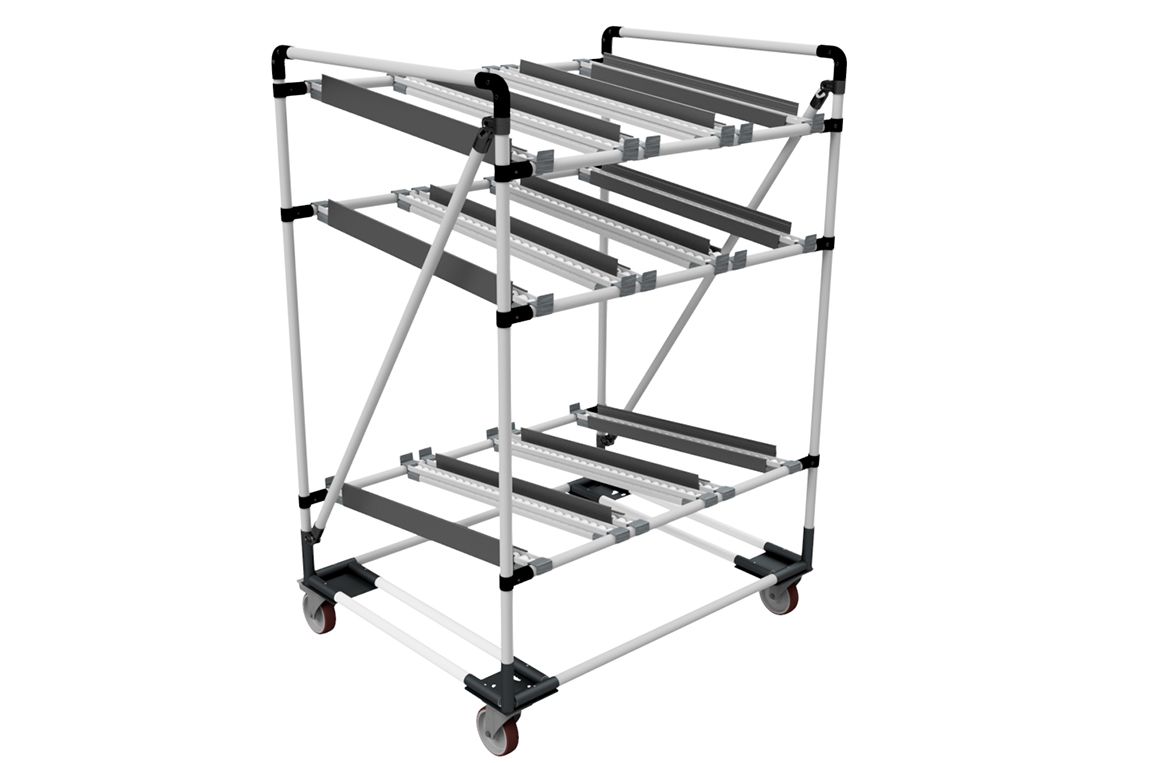 flow rack e supermarket a gravità - render