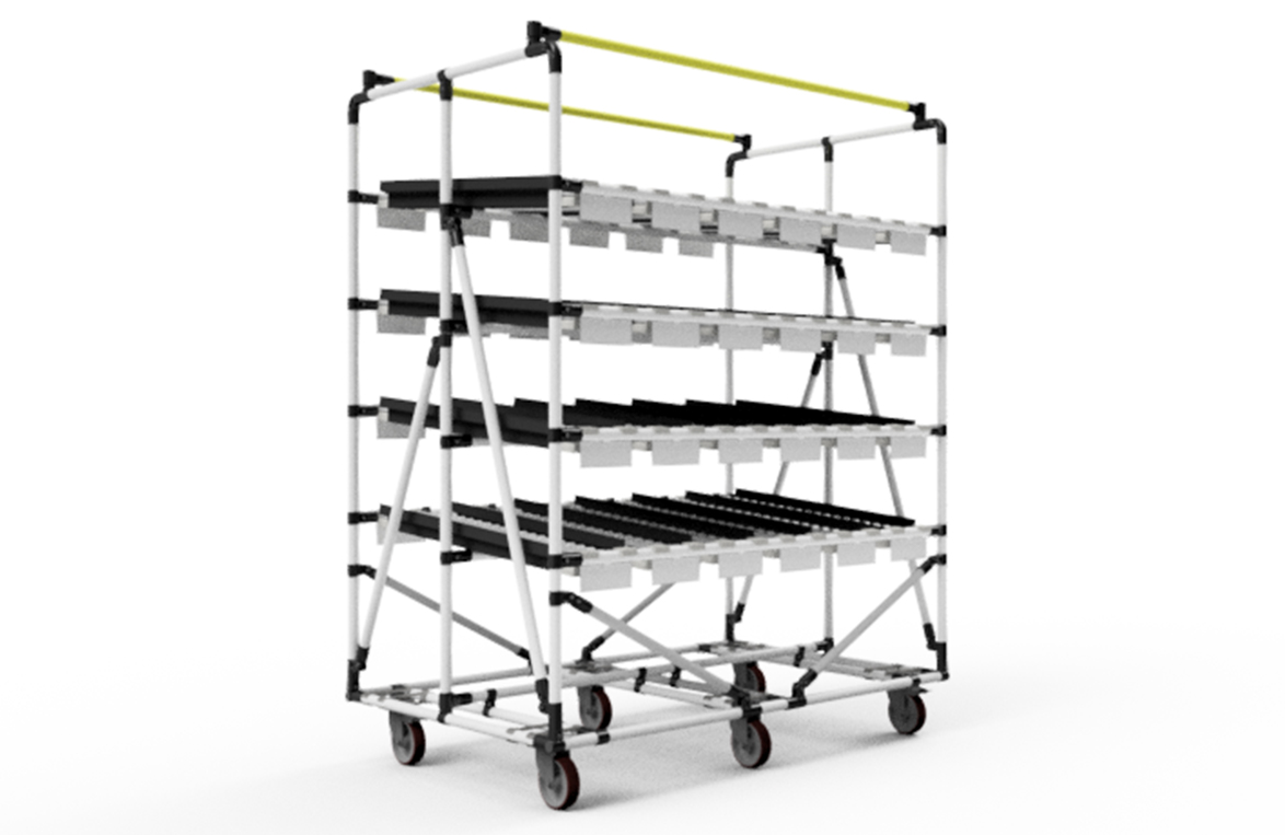flow rack e supermarket a gravità - render