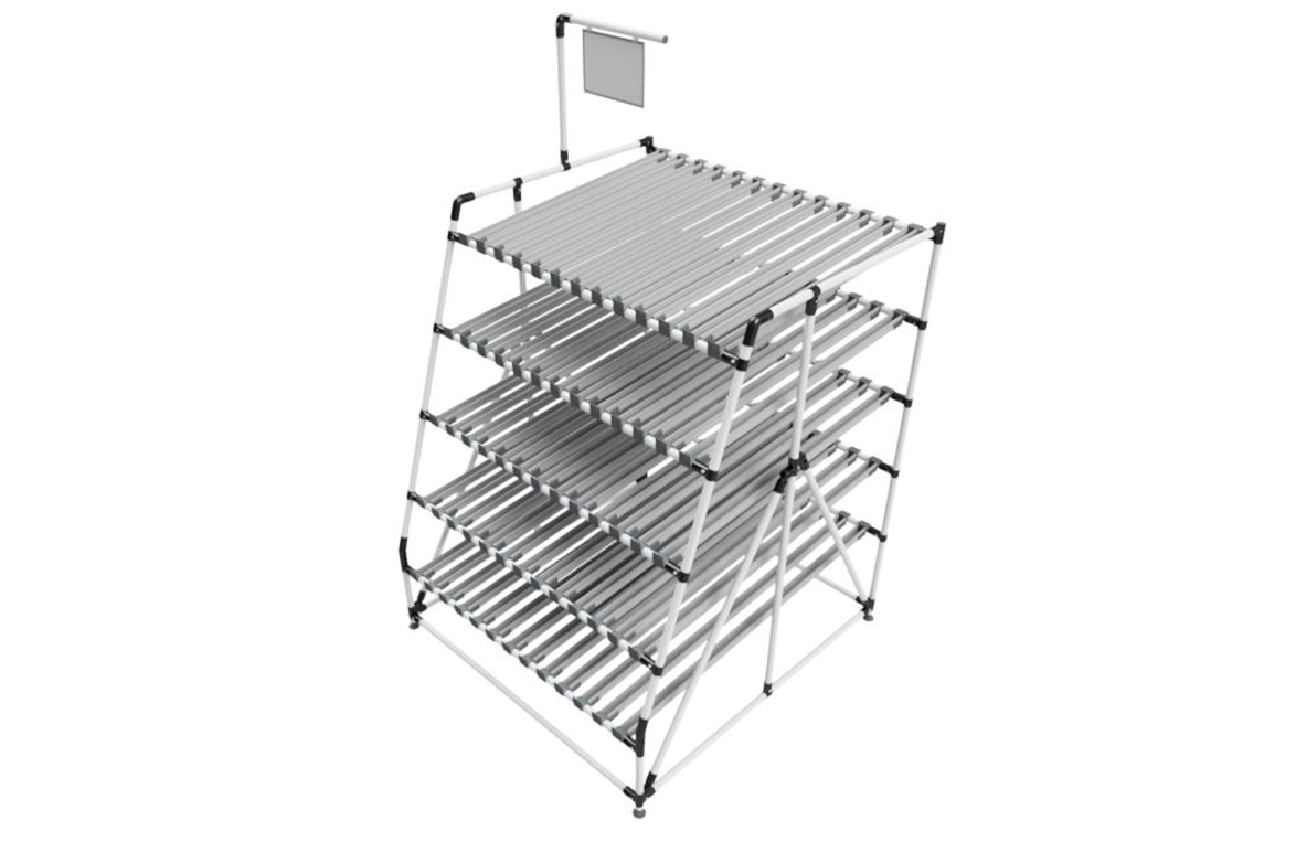 flow rack e supermarket a gravità - render